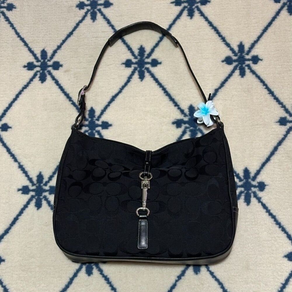 Coach Vintage Y2K Hampton Signature Jacquard Clip Shoulder Bag 2001 6091 - Black